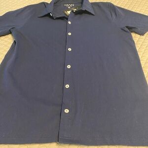 BoohooMan Men Shirt Blue Short Sleeve Button Up Collar Knit Casual Size M NEW!